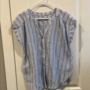 LOFT Striped Button Down Shirt in Blue and White